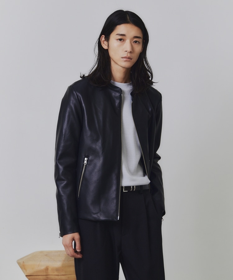 WEB限定】シンセティックレザーシングルライダースジャケット
