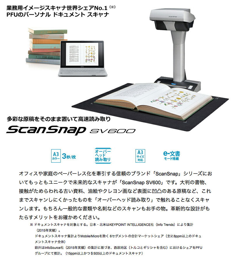 PFU リコー ScanSnap SV600 ドキュメントスキャナー A3サイズ対応 書類