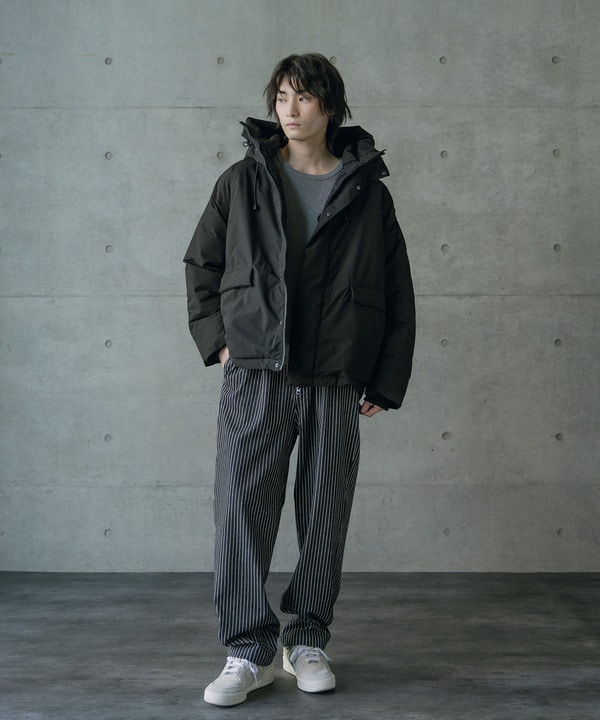 ストレッチヒッコリーワンタックワイドテーパードパンツ｜メンズ