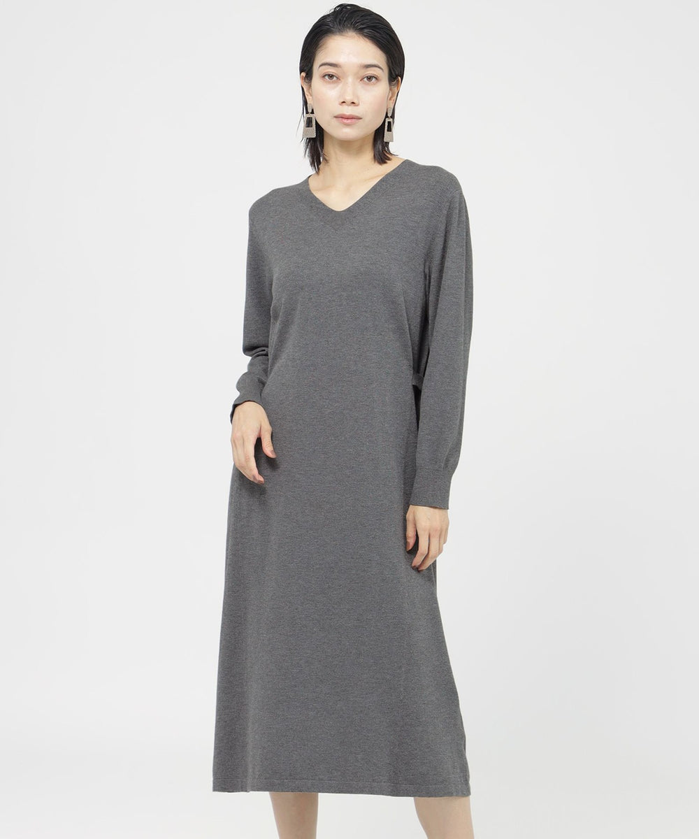 L】【カタログ掲載品】ベルトニットワンピース(ワンピース)｜EVEX by