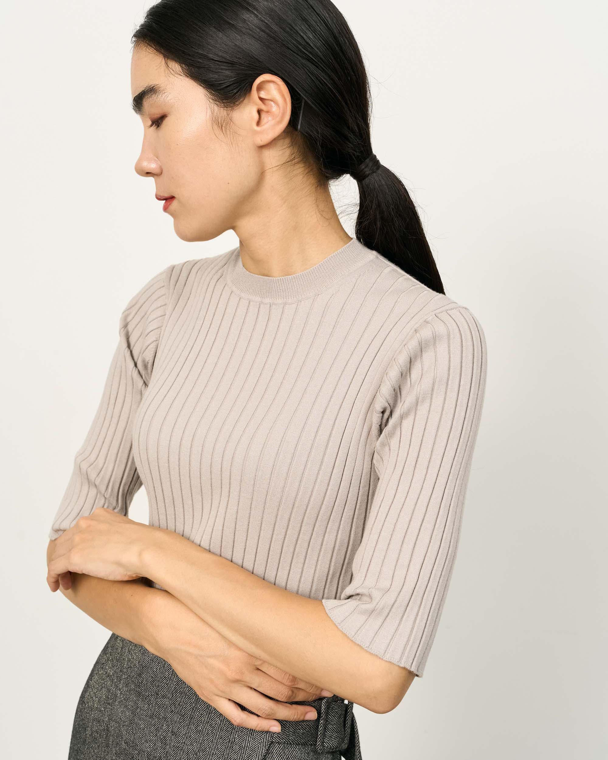 ワイドリブ5分袖ニット - SOÉJU online store｜上質な大人の女性のため