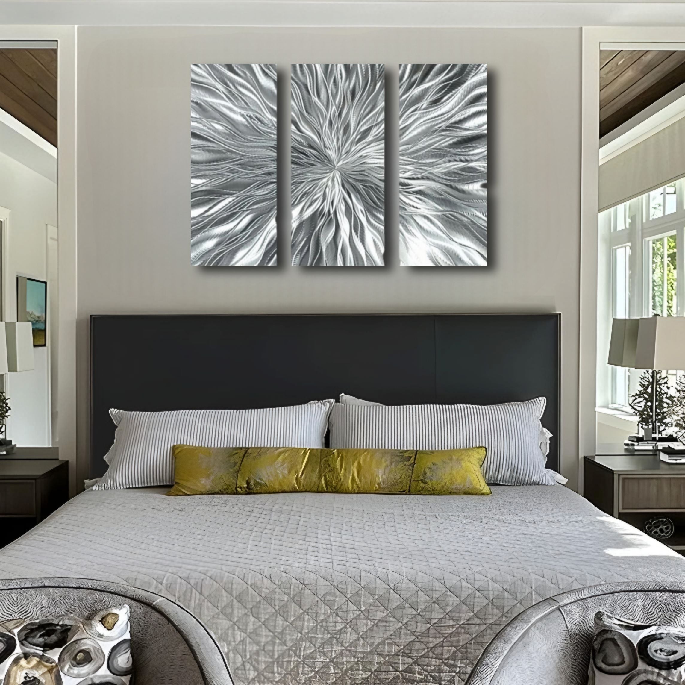 Silver Modern Contemporary Metal Art by Jon Allen - vortex 3 panel