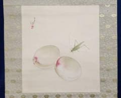 桃に虫図】広田百豊 2609 掛け軸 肉筆 - メルカリ