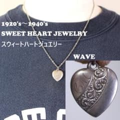 30s スウィートハートジュエリー スクロール NAVY 古着 波 アールデコ