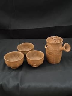 田島万古焼 勝三窯 田嶋勝三 手捻り 蛙と梅 茶道具 湯呑 茶器 陶芸