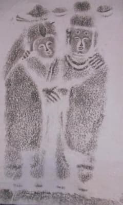 掛け軸 拓本 世界一 美しい 双体道祖神 版画 山形村 悠久 歴史 掛軸