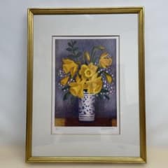 希少 アンジェリーナ ラヴェルニア 黄色のラッパ水仙 リトグラフ 一桁