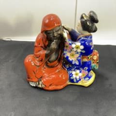 九谷焼 古九谷 和装美人 達磨の耳かき像 明治期？ 置物 飾り物 時代物