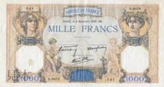 レア】【超大型紙幣!!】フランス 1000フラン紙幣 1939年発行 外国紙幣