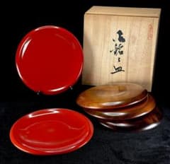 極美品！ 山中漆器 忠斎 天然木 銘々皿 朱塗・透漆 5客揃え - メルカリ