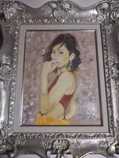 絵画、美人画、油彩6F、山本英二、瞳の先M真作、肉筆高級額縁、高塚