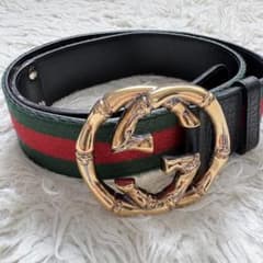 美品】グッチ GGバックルベルト バンブー シェリーライン 114868