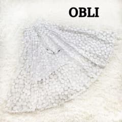 オブリ マーガレットドット刺繍 レース ホワイトフレアロングスカート