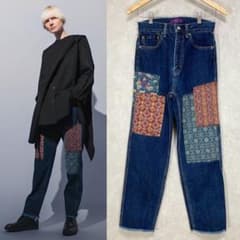 Y's ワイズ カットオフ パッチワーク デニム ジーンズ インディゴ1
