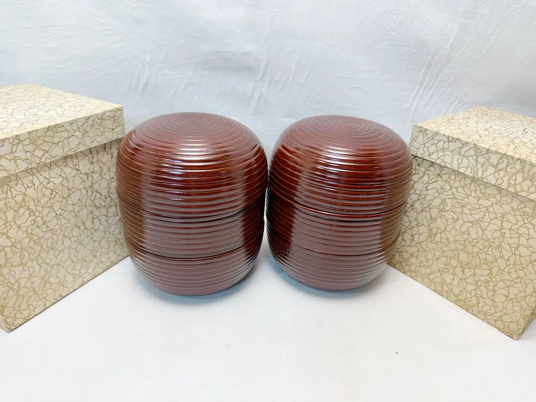 未使用茶道具木製溜塗信玄三層弁当2個千筋内朱紙盒‐ Mercari 日本最大