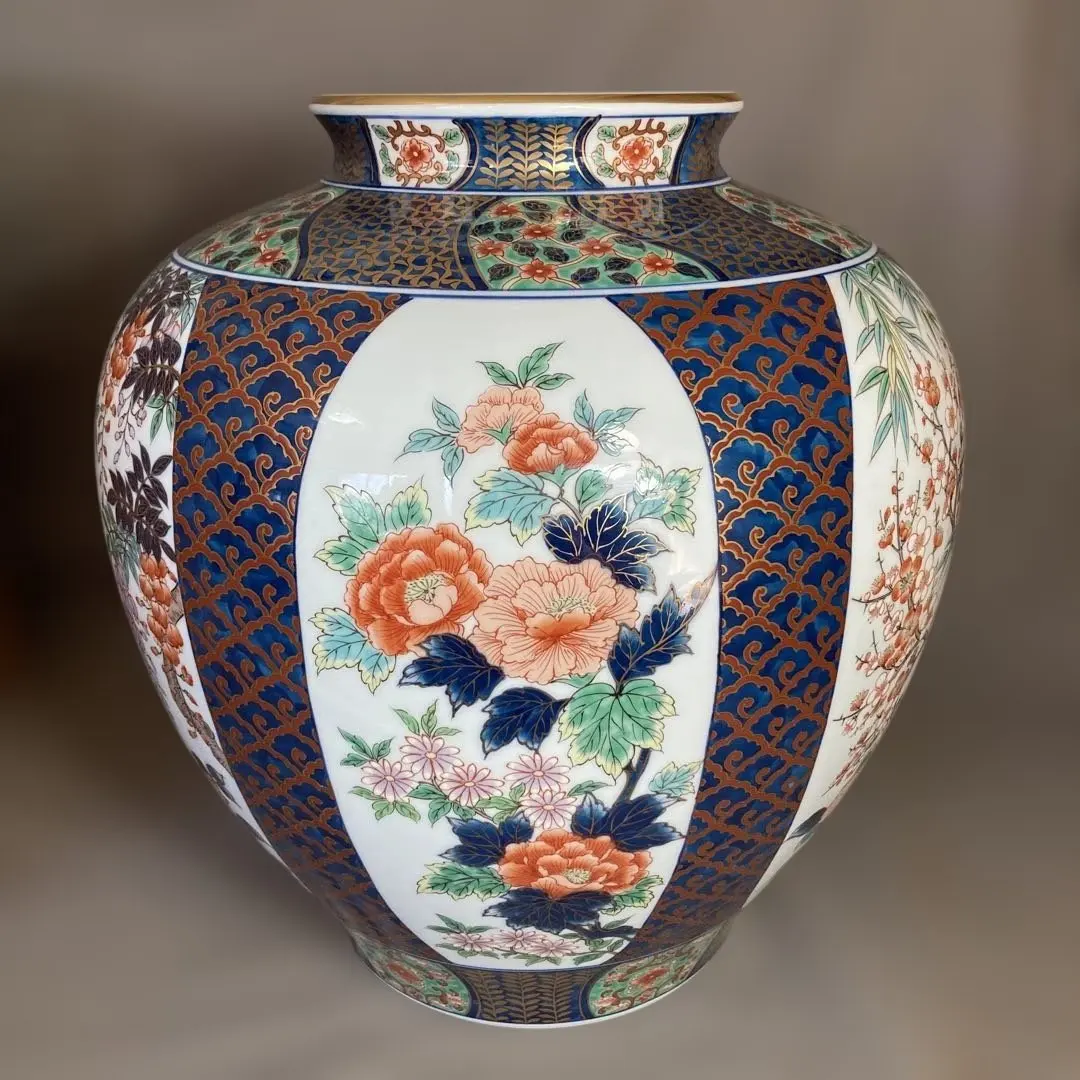 弥左衛門】古伊万里傳統日本名窯弥左衛門作染錦六方割花文大花瓶