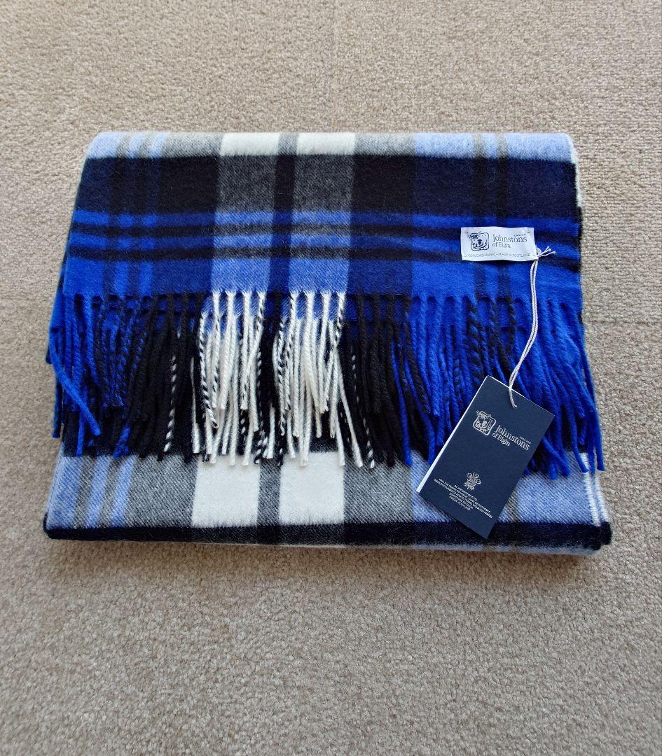 ジョンストンズ 大判 カシミヤ ストール 　ランドルフスリープ ジョンストンズ カシミヤ 大判ストールランドルフスリープ 美品 ブルー