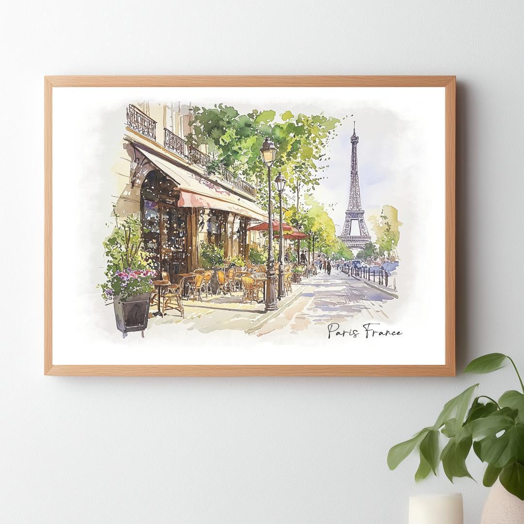 A4 パリの街並み 水彩画アート フランスの風景｜ヨーロッパアート