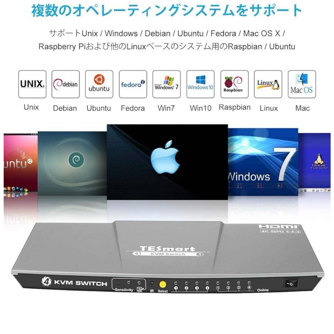 TESmart 4K 4x1 KVMスイッチ HDMI 4ポート