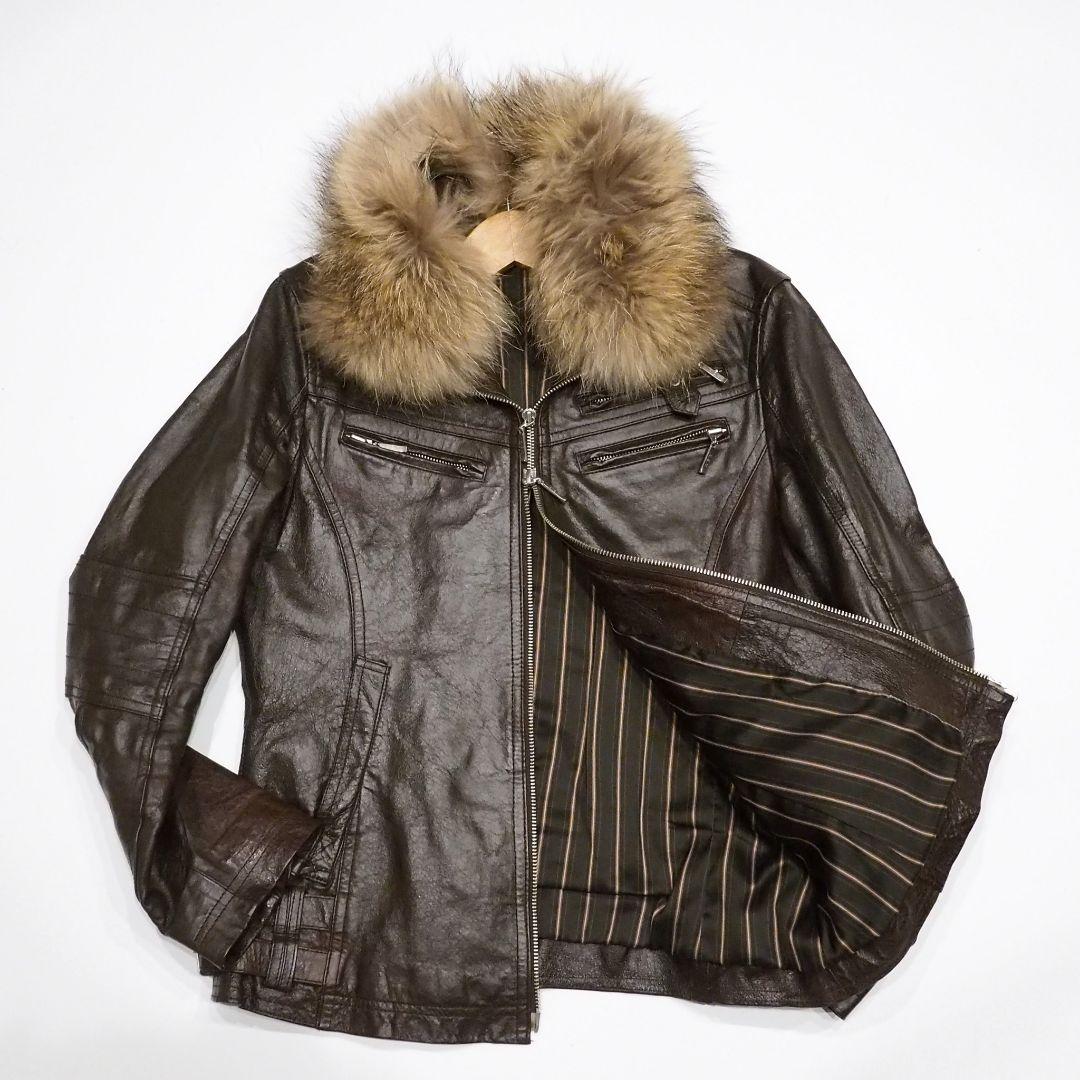 A.S.M シングルライダースジャケット 2way ファー付き 本革 48 A S M レザー ジャケット 赤 ファー付き シングルライダース 豚革