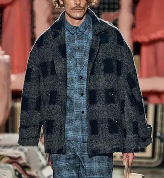 HENRIK VIBSKOV ピーコート ウールジャケット チェック ネイビー