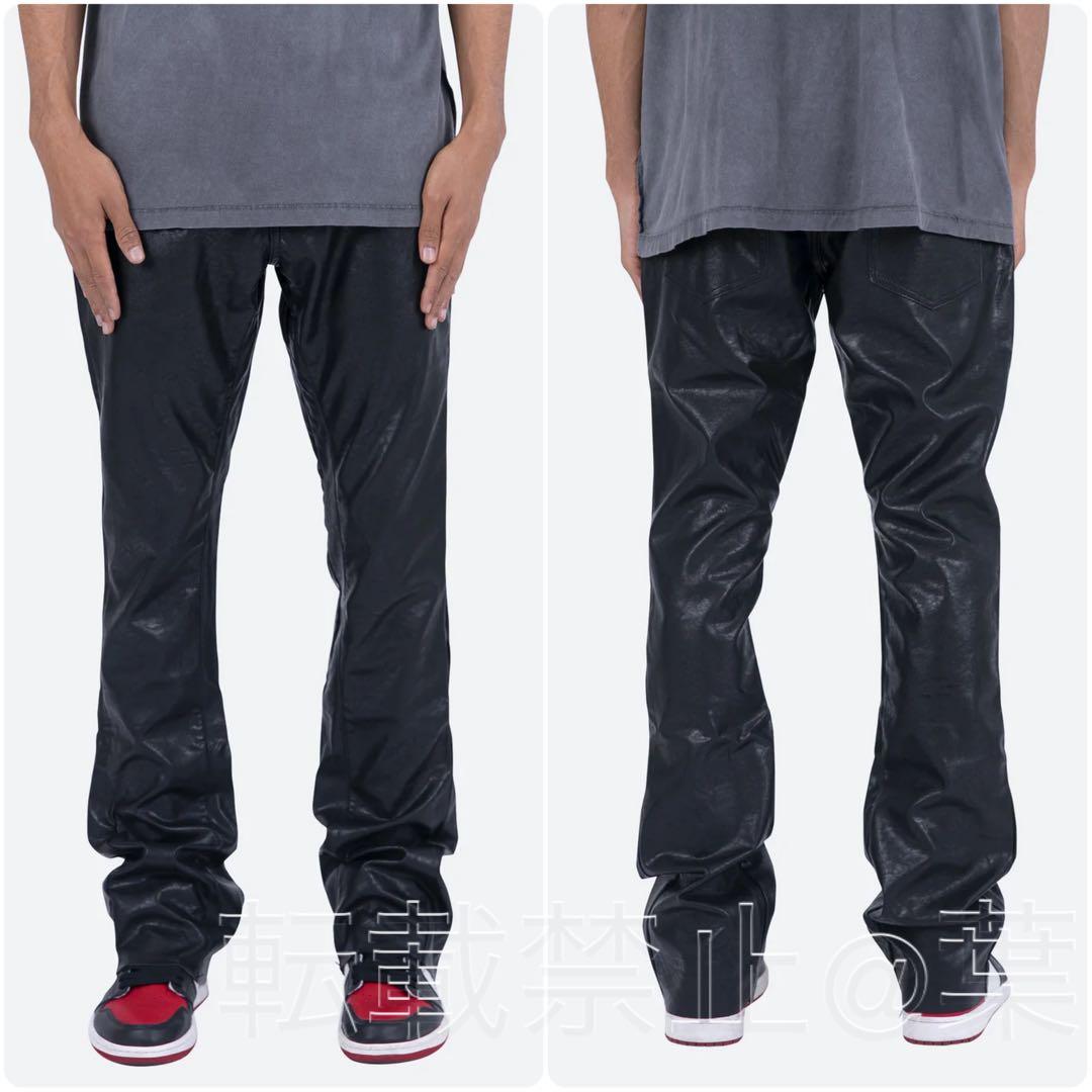 新品最安! 32 mnmlミニマル ブラックレザーフレアパンツ 黒 PUレザー