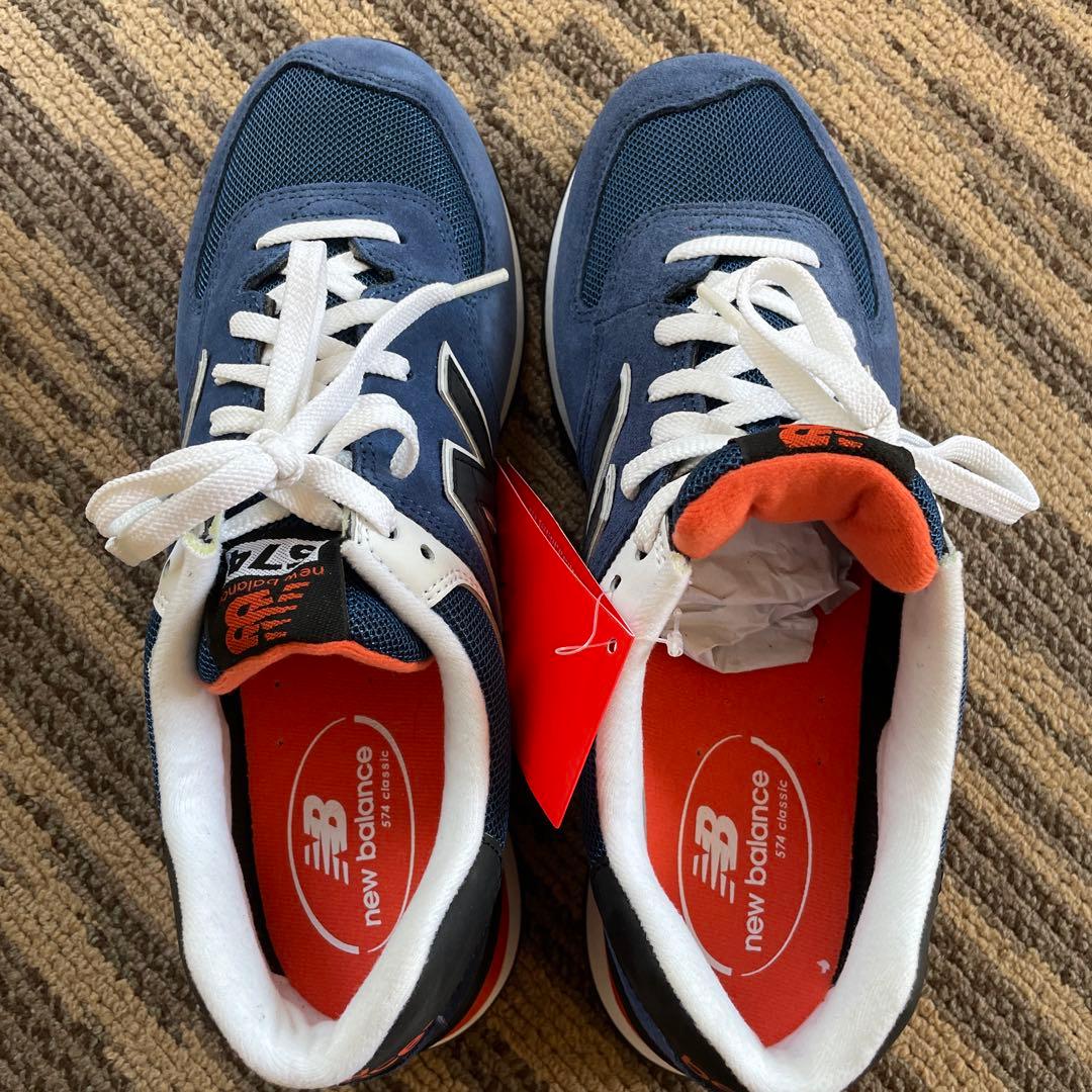 New Balance 574 ネイビー/オレンジ - メルカリ