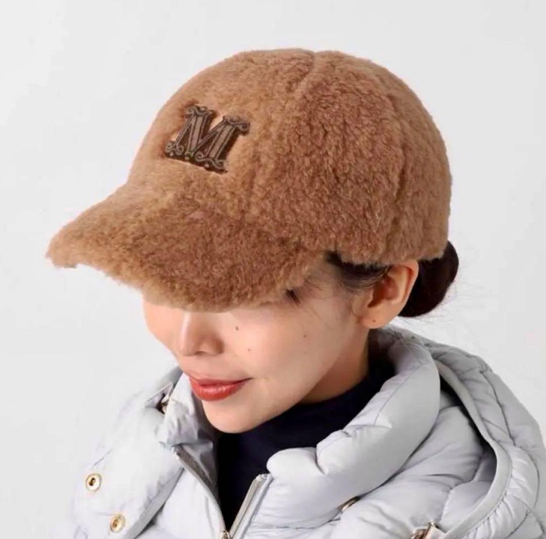 キャメル テディベアキャップ Mロゴ ファーキャップ teddy melange