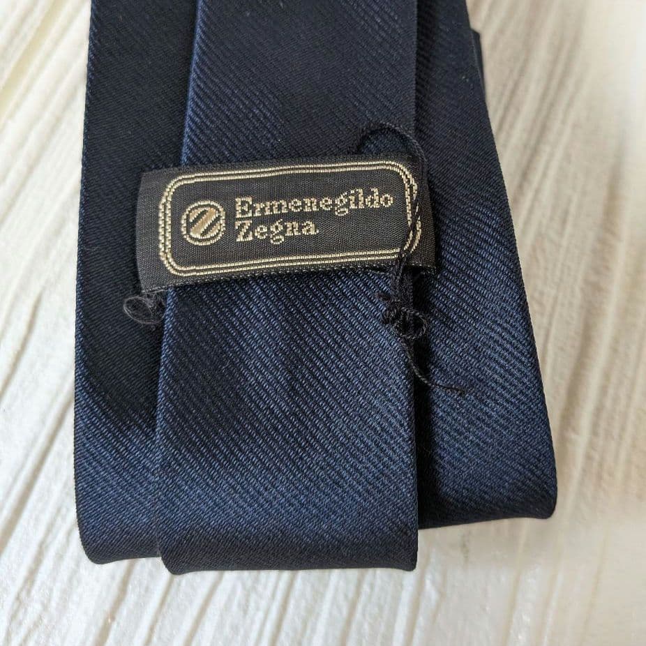 タグ付 エルメネジルド ゼニア ネクタイ ネイビー 無地 シルク