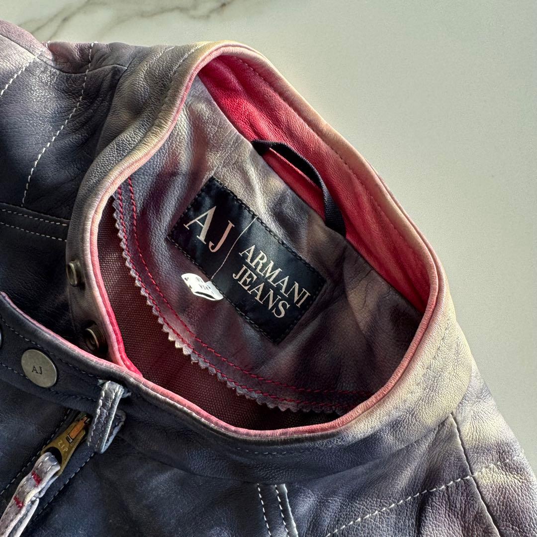 入手困難】アルマーニジーンズ シングルライダース レザー ダメージ