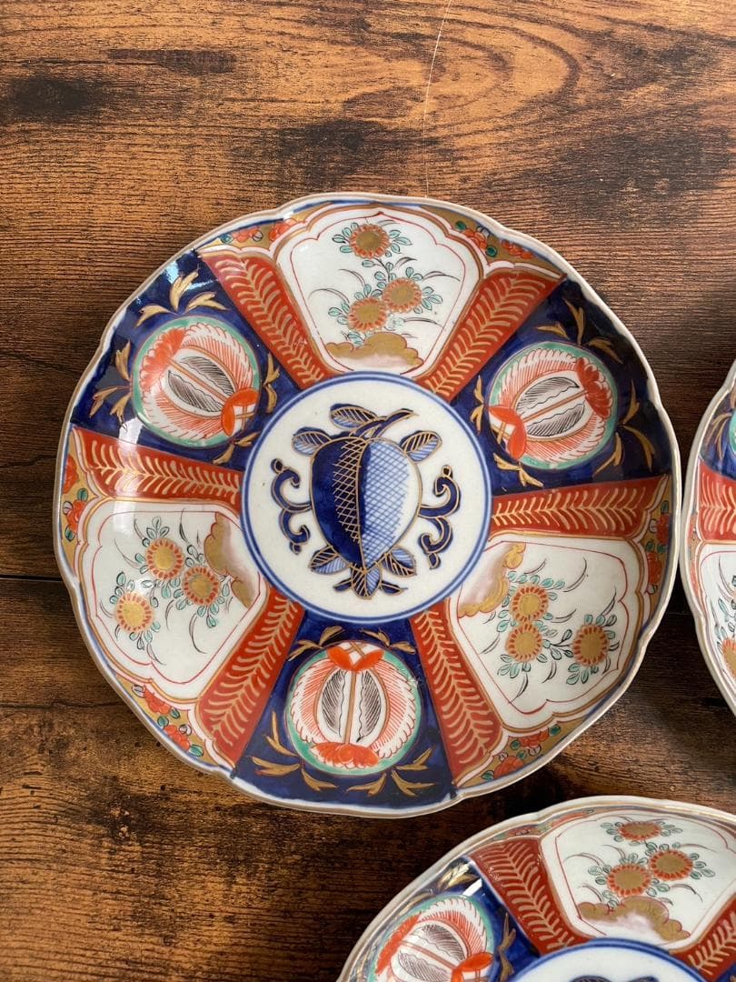 古伊万里　赤絵花図 七寸皿 五客（21.8cm）中皿 大皿 アンティーク