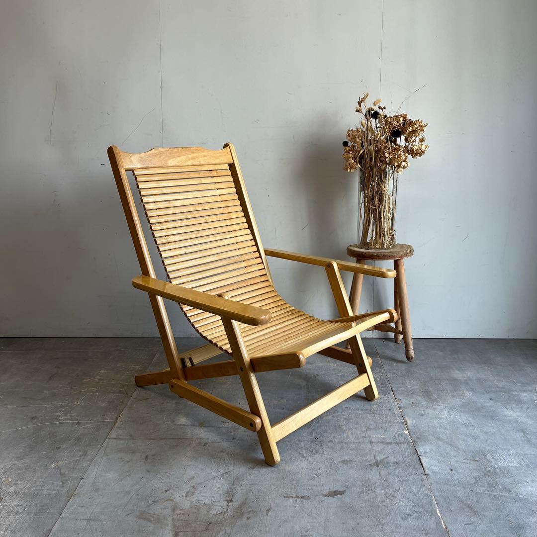 ヴィンテージ 折り畳み 木製 デッキチェア サウナ キャンプ BBQ z605