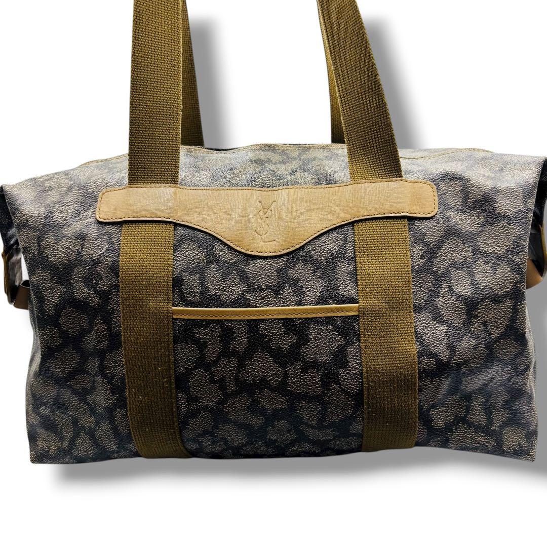 YSL ボストンバッグ ジラフ柄 キャンバス×レザー 軽量 旅行 通勤 通学