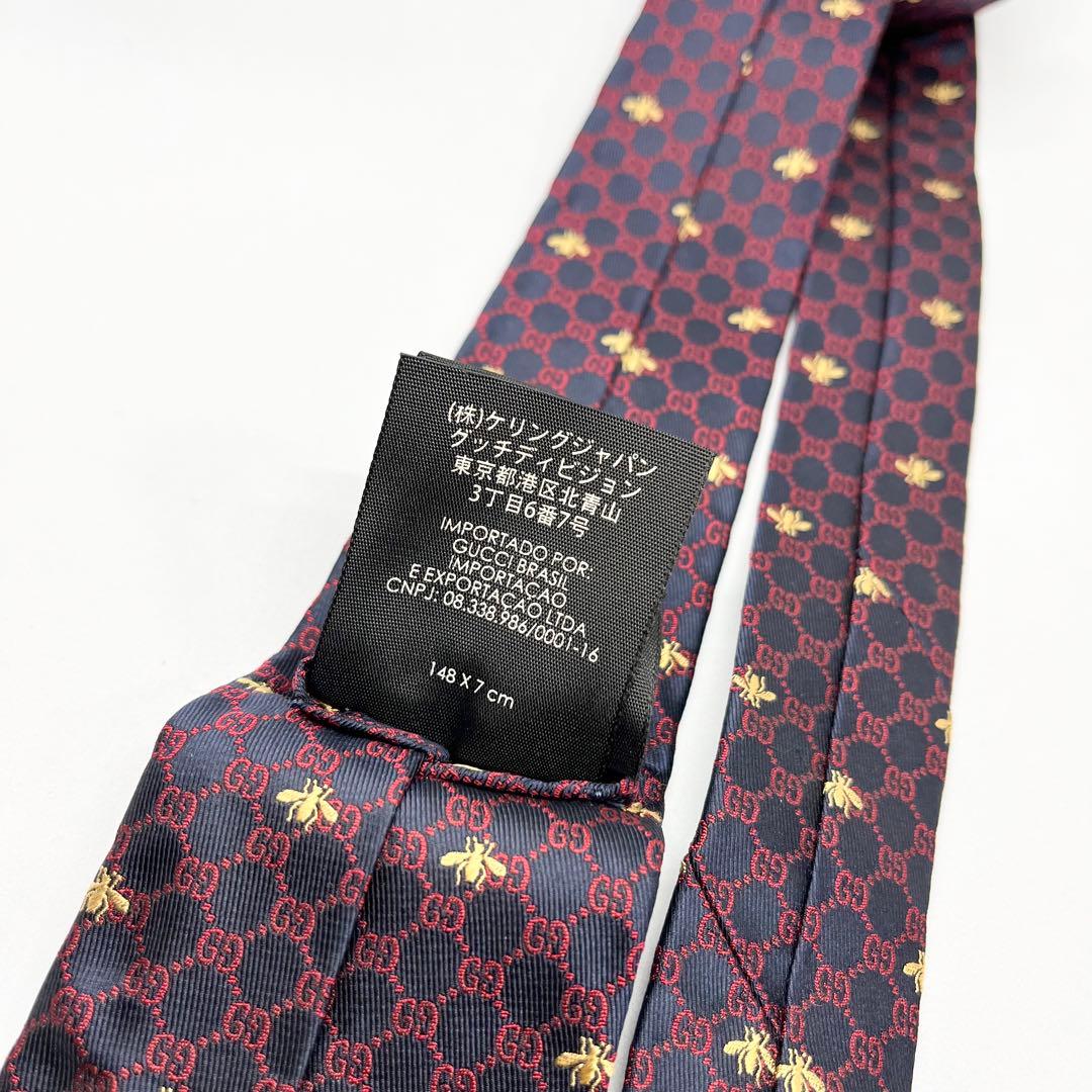 極美品 GUCCI ネクタイ 赤紺 GG インターロッキングG 蜂bee 現行