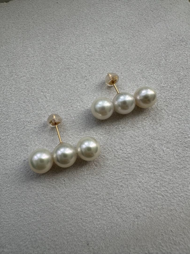 楽天ルベミール／あこや真珠３連パールピアス K18 7.5～8.0mm