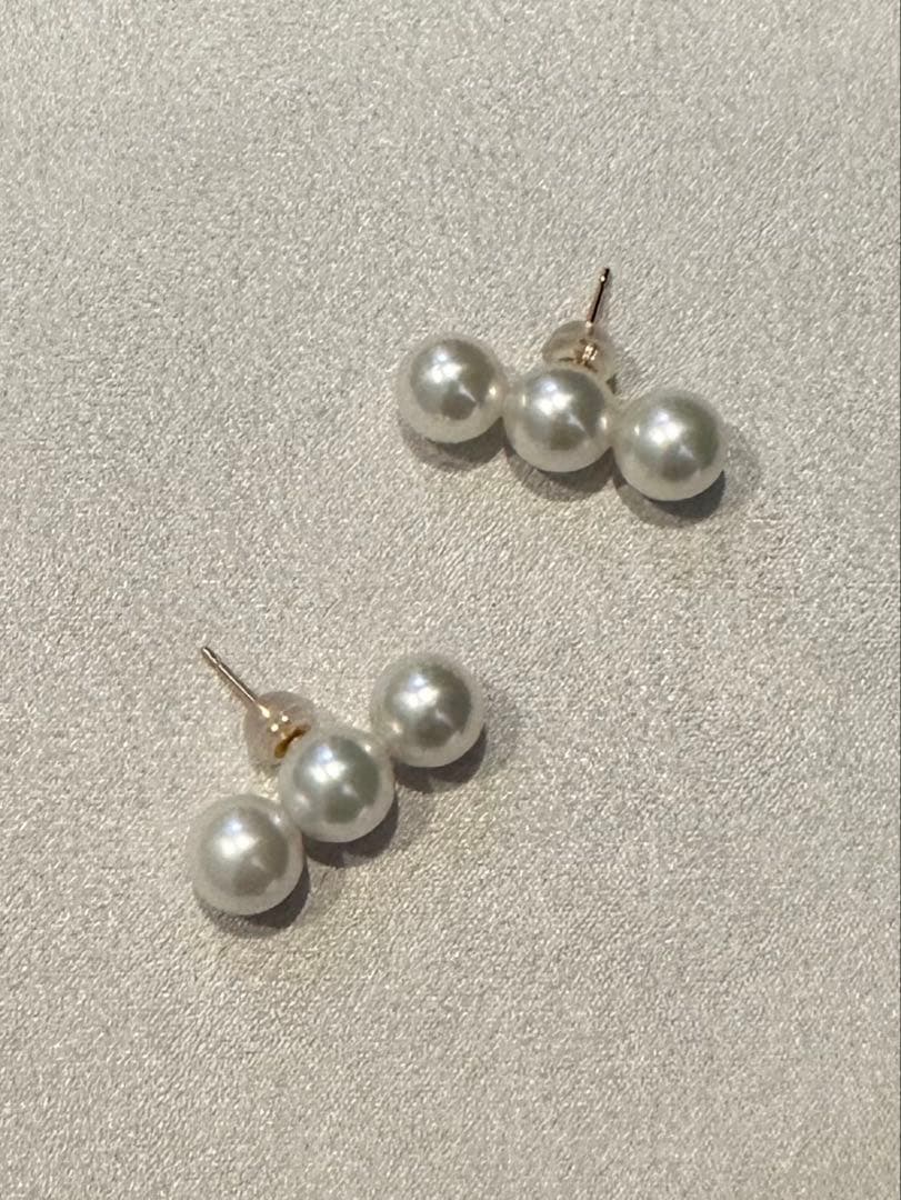 楽天ルベミール／あこや真珠３連パールピアス K18 7.5～8.0mm