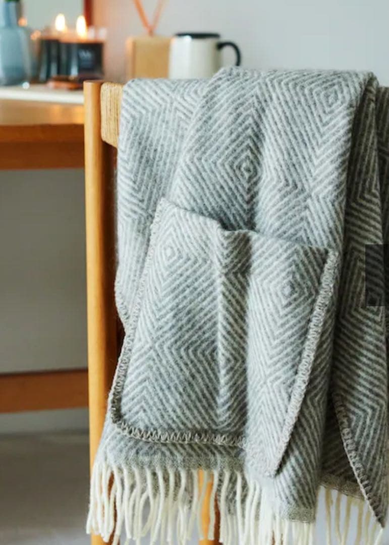 ラプアン カンクリ ポケット付きショール グレー ヘリンボーン