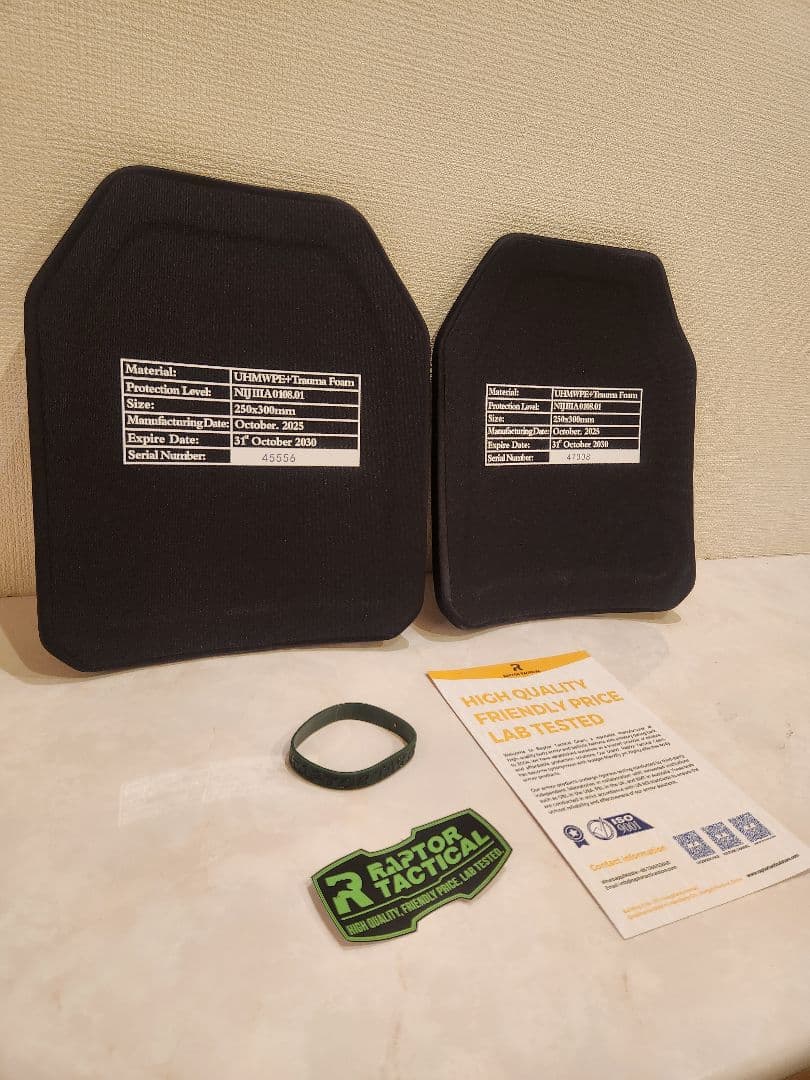 NIJ-ⅢA レベル3a 防弾プレート 前後形状違い2枚セットプレート