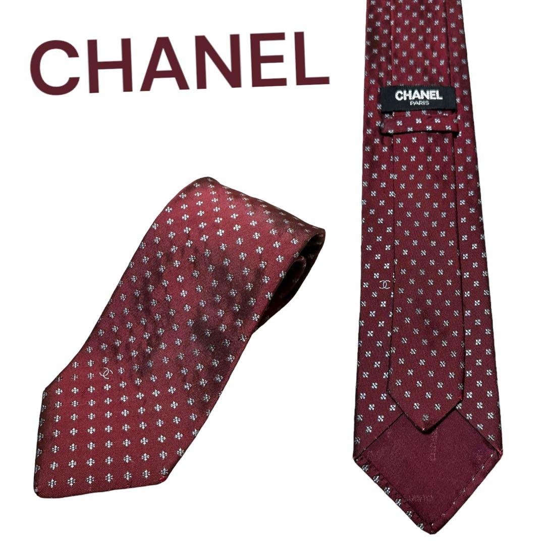 CHANEL シャネル ネクタイ ココマーク ワインレッド ボルドー 赤 柄