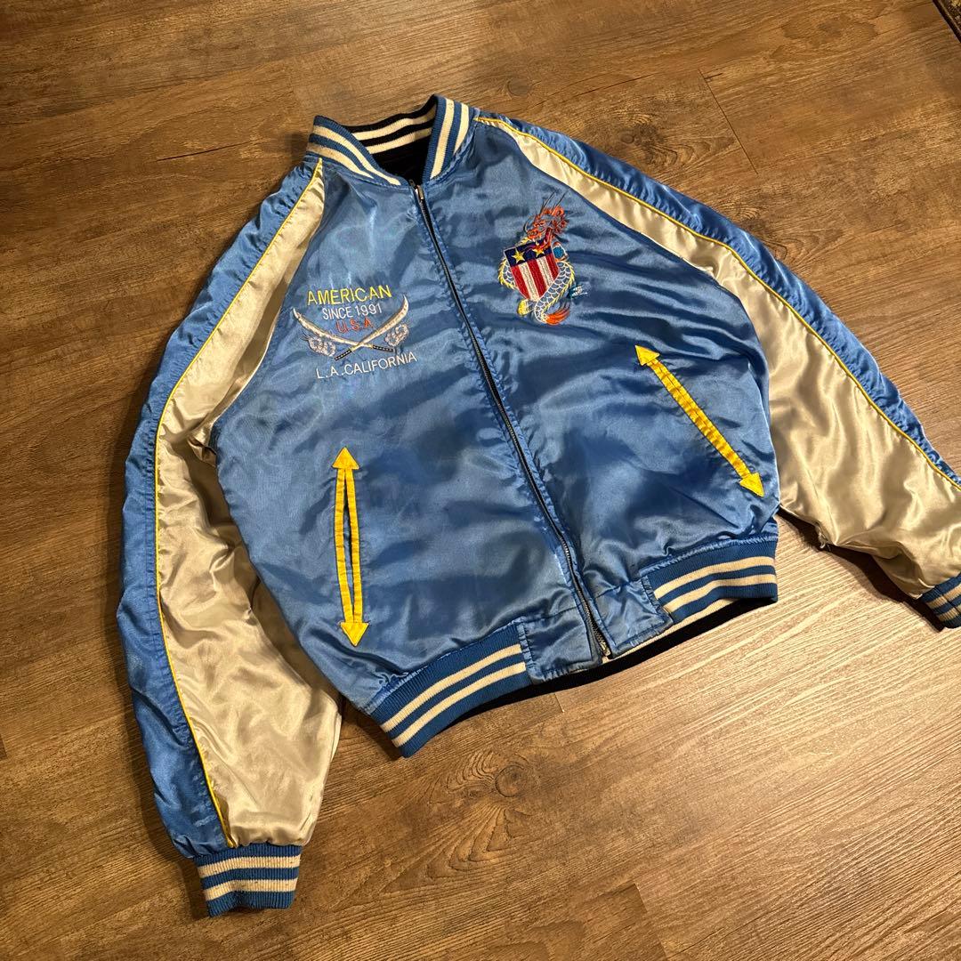 90s Shoot One 別珍 リバーシブル スカジャン サテン ベロア M