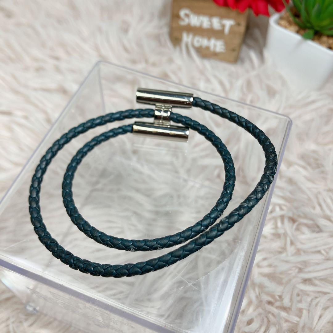 HERMES エルメス トゥルニ トレッセ レザー ブレスレット ネイビー
