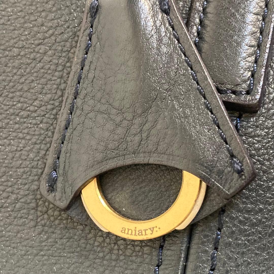 アニアリ トートバッグ シボ革 本革 レザー ネイビー A4可 - メルカリ