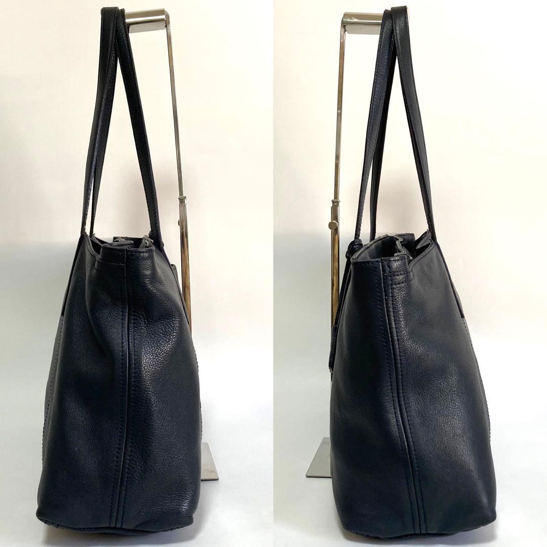 アニアリ トートバッグ シボ革 本革 レザー ネイビー A4可 - メルカリ