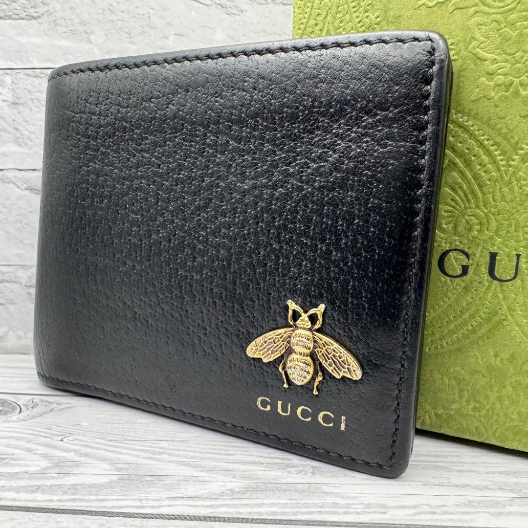 美品】GUCCI 二つ折り財布 アニマリエ ビー 蜂 レザー ブラック - メルカリ