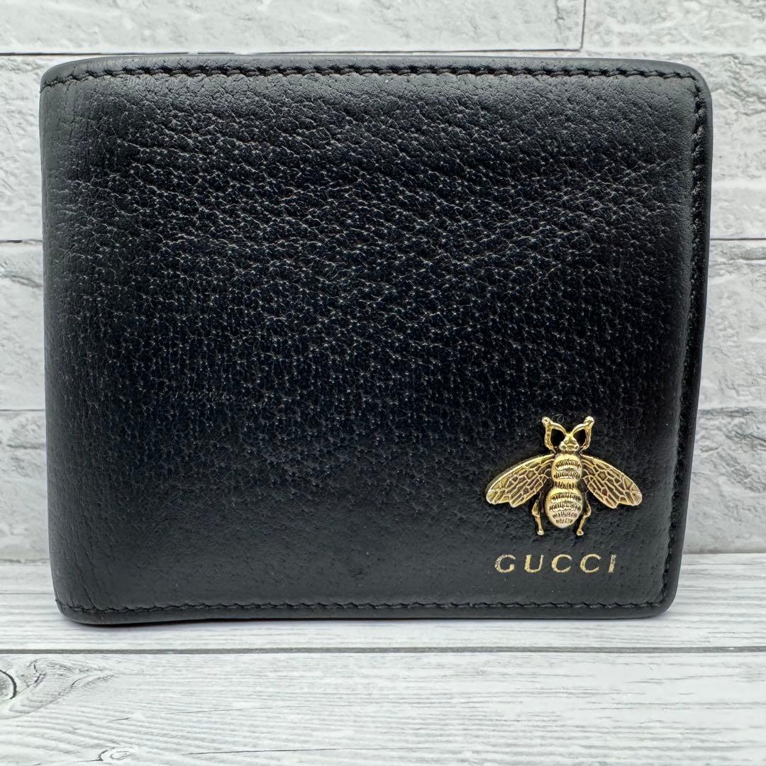 美品】GUCCI 二つ折り財布 アニマリエ ビー 蜂 レザー ブラック - メルカリ