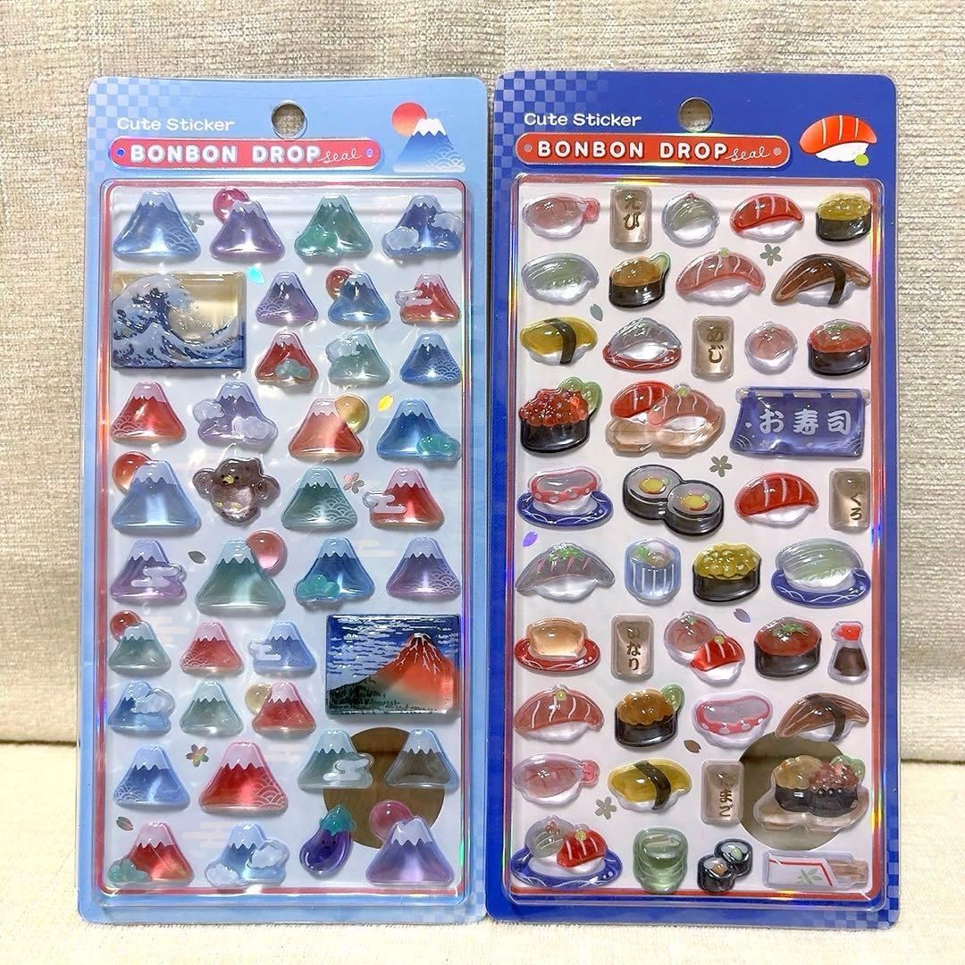 正規品 和柄 富士山 お寿司 忍者 ボンボンドロップシール 3種セット