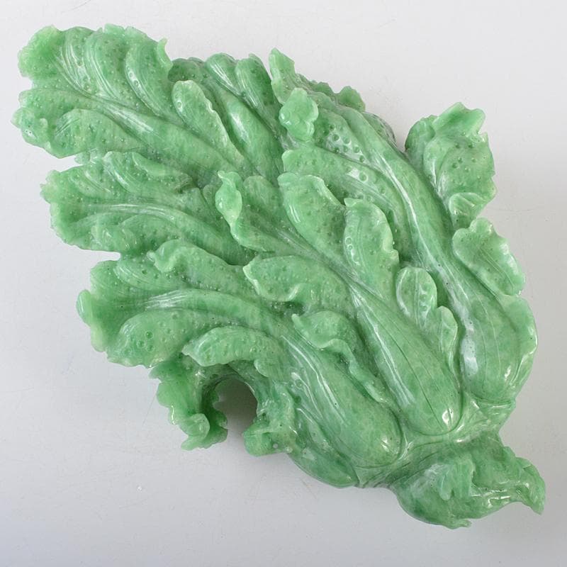 中国 玉石翡翠彫刻 白菜に昆虫 置物 重さ約4.25kg D R5490B