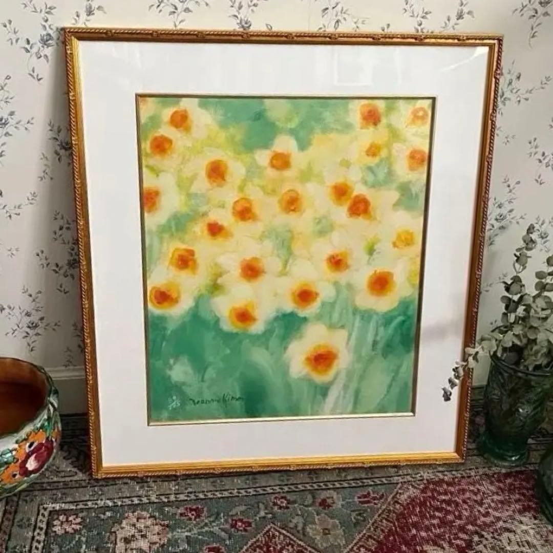 貴重 大きめ 55×62 ジニー・キム キャンバスジクレー サイン、ED有 額入