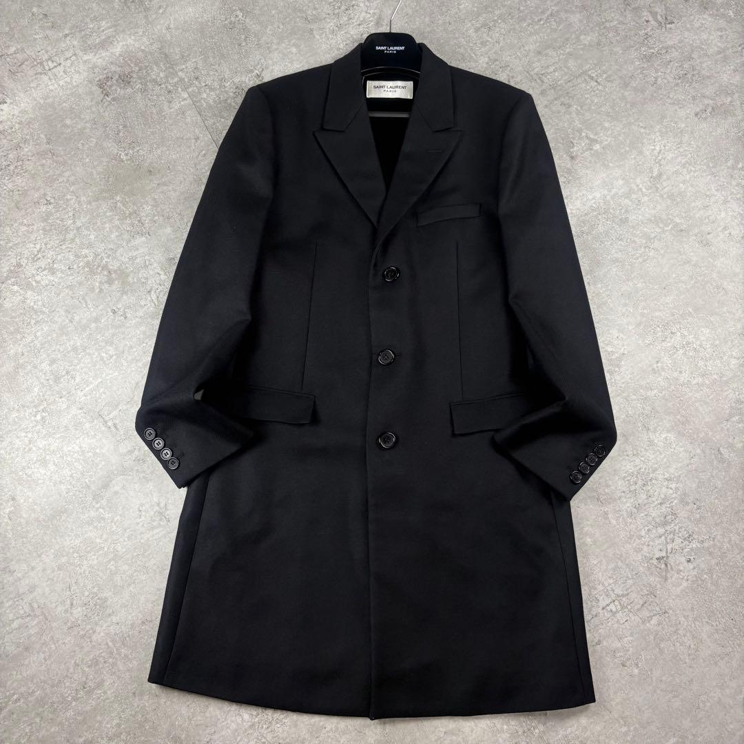 サンローランパリ カシミヤ混 19年 チェスター コート 48 ブラック