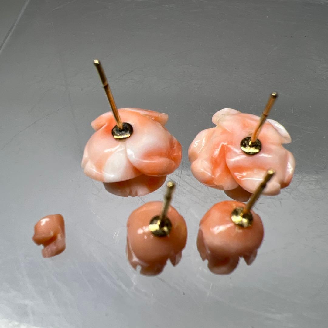 K18刻印　本桃色珊瑚　ピアス　2対セット　6.32g 東K7-1211☆2F